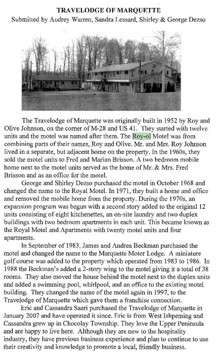 Roy-Ol Motel - From Chocolay Twp Website